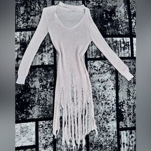Hot & Delicious Cream Fringe Long Sleeve Dress
